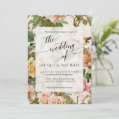 ヴィンテージフローラ赤面ピンクイエローボタニカルバードI 招待状 (スタンド正面)