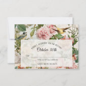 ヴィンテージフローラ赤面ピンクイエロー結婚バード 出欠カード (正面)