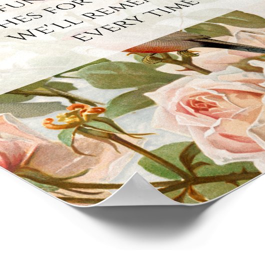 ヴィンテージフローラ赤面ピンクバードブライダルシャワー標識 ポスター (角)