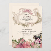 ヴィンテージフローラ赤面ピンクラ結婚ビット セーブザデート (正面/裏面)