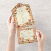 ヴィンテージフローラ赤面ピンク&ラスト詳細結婚ズ オールインワン招待状 (貼ってはがせる)