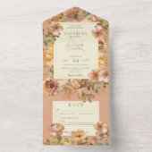 ヴィンテージフローラ赤面ピンク&ラスト詳細結婚ズ オールインワン招待状 (内側)