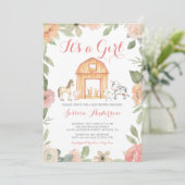 ヴィンテージフローラ農場動物少女の赤ちゃんシャワー 招待状 (スタンド正面)