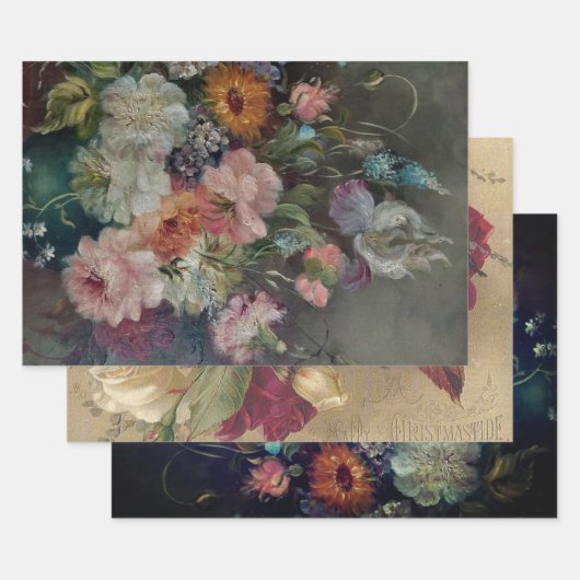 ヴィンテージフローラ重い重量の分離プリント ラッピングペーパーシート (セット)