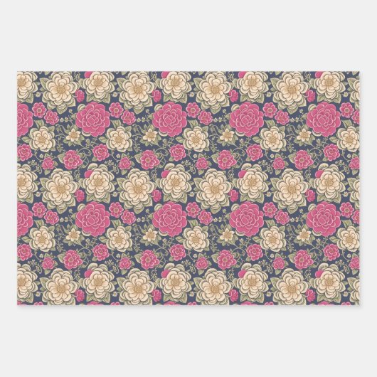 ヴィンテージフローラ野草植物模様 ラッピングペーパーシート (正面3)