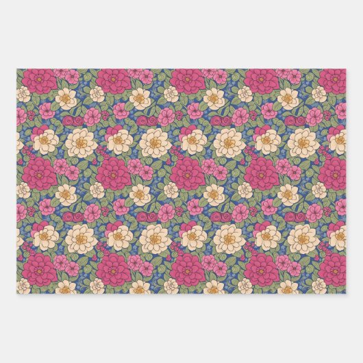 ヴィンテージフローラ野草植物模様 ラッピングペーパーシート (正面2)