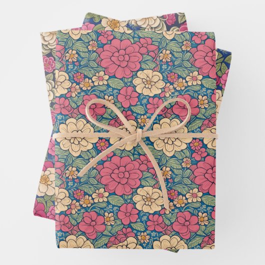 ヴィンテージフローラ野草植物模様 ラッピングペーパーシート (インサイチュ)