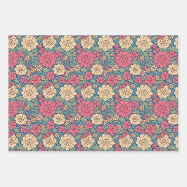 ヴィンテージフローラ野草植物模様 ラッピングペーパーシート