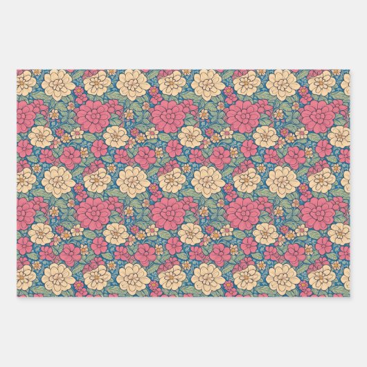 ヴィンテージフローラ野草植物模様 ラッピングペーパーシート (正面)