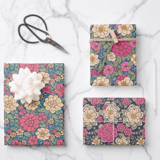 ヴィンテージフローラ野草植物模様 ラッピングペーパーシート (正面)