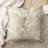 ヴィンテージフローラ金ゴールドオン白ペイズリーパターン クッション (ブランケット)