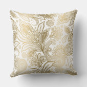 ヴィンテージフローラ金ゴールドオン白ペイズリーパターン クッション (裏面)