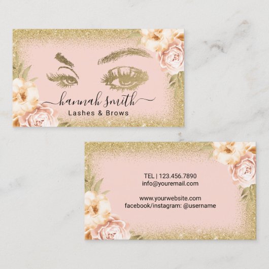 ヴィンテージフローラ金ゴールドグリッター化粧アーティスト美しい 名刺 (正面/裏面)