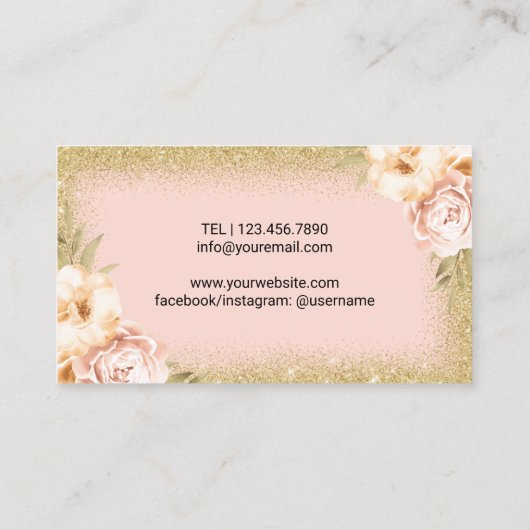 ヴィンテージフローラ金ゴールドグリッター化粧アーティスト美しい 名刺 (裏面)