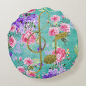 ヴィンテージフローラ金ゴールドグリッター音楽 ラウンドクッション (裏面)