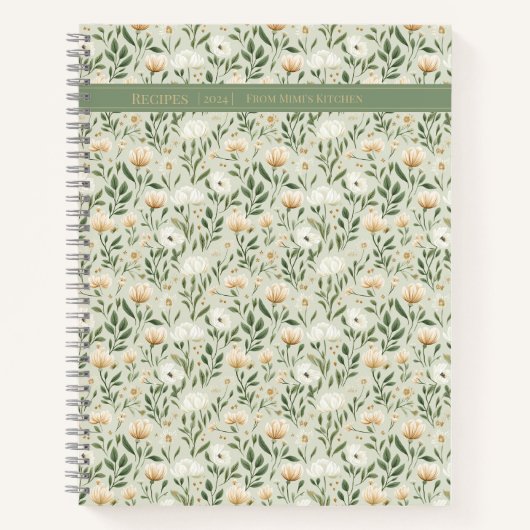 ヴィンテージフローラ金ゴールドグリーンパーソナライズされたレシピブック ノートブック (正面)
