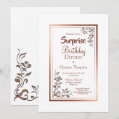 ヴィンテージフローラ金ゴールドフレームサプライズ誕生日ディナー 招待状 (正面/裏面)