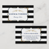 ヴィンテージフローラ金ゴールドブラック&ホワイトストライプズ 名刺 (正面/裏面)