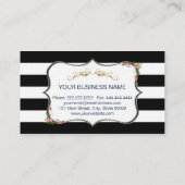 ヴィンテージフローラ金ゴールドブラック&ホワイトストライプズ 名刺 (裏面)