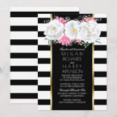 ヴィンテージフローラ金ゴールドホワイトブラック結婚ズ 招待状 (正面/裏面)