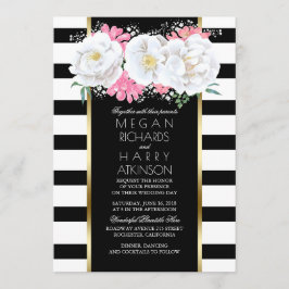 ヴィンテージフローラ金ゴールドホワイトブラック結婚ズ 招待状