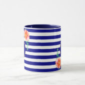 ヴィンテージフローラ金ゴールドモノグラムネイビーホワイトストライプの マグカップ (中央)