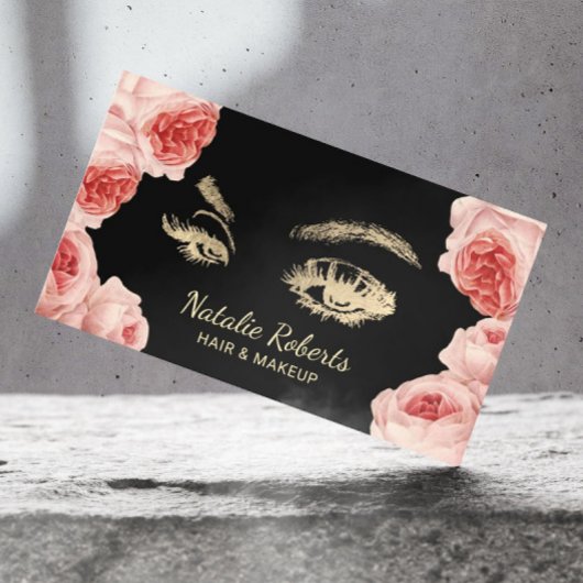 ヴィンテージフローラ金ゴールドラッシュメイクアップアーティストヘアサロン 名刺