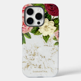 ヴィンテージフローラ金ゴールド大理石カスタム iPhone 16 PROケース