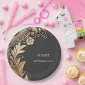 ヴィンテージフローラ金箔エンボスブライダルシャワー ペーパープレート (パーティー)