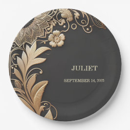 ヴィンテージフローラ金箔エンボスブライダルシャワー ペーパープレート
