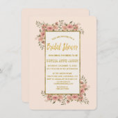 ヴィンテージフローラ金箔フレームブライダルシャワー 招待状 (正面/裏面)