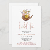 ヴィンテージフローラ銅ティーポットブライダルシャワー 招待状 (正面/裏面)