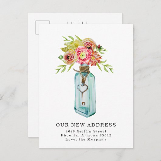 ヴィンテージフローラ鍵 |引っ越しのお知らせ ポストカード (正面/裏面)