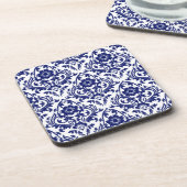 ヴィンテージフローラ青と白のダマスクの花 コースター (左側)