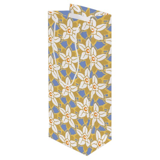 ヴィンテージフローラ青と黄色のヨンクイル模様 ワインギフトバッグ (裏面アングル)