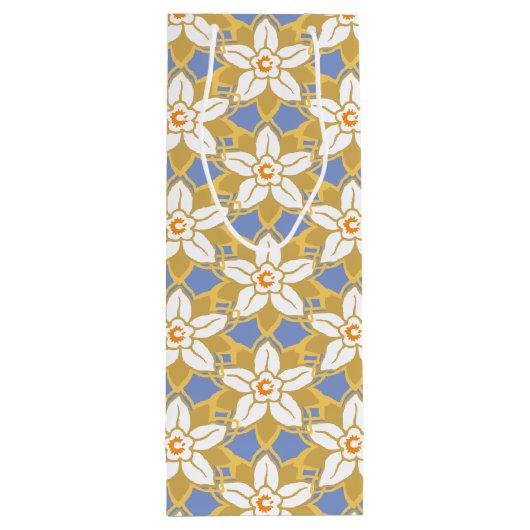 ヴィンテージフローラ青と黄色のヨンクイル模様 ワインギフトバッグ (裏面)