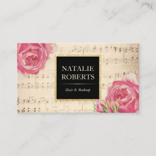ヴィンテージフローラ音楽ノートメイクアーティストヘアサロン 名刺