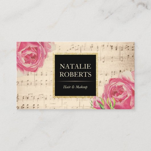 ヴィンテージフローラ音楽ノートメイクアーティストヘアサロン 名刺 (正面)
