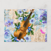 ヴィンテージフローラ音楽バイオリン ポストカード (正面)