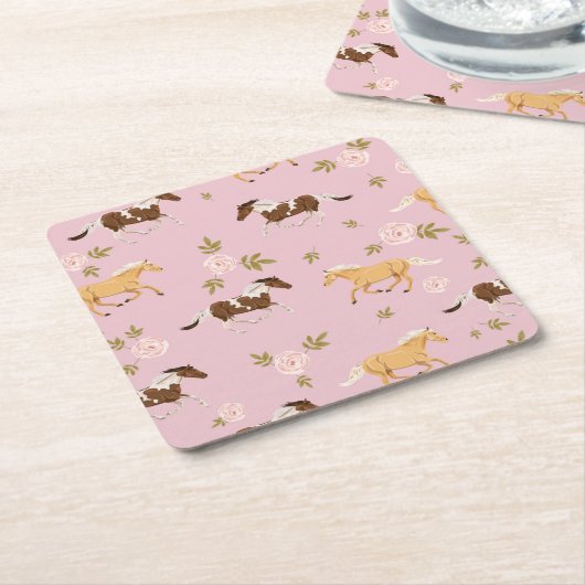 ヴィンテージフローラ馬模様 スクエアペーパーコースター (アングル)