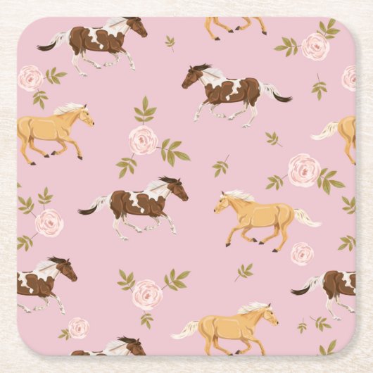 ヴィンテージフローラ馬模様 スクエアペーパーコースター (正面)