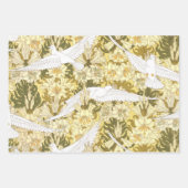 ヴィンテージフローラ鳥の緑の黄色の新しいパターン ラッピングペーパーシート (正面3)