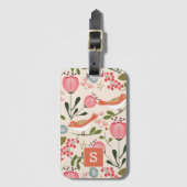 ヴィンテージフローラ鳥類の植物模様モノグラム ラゲッジタグ (正面縦)