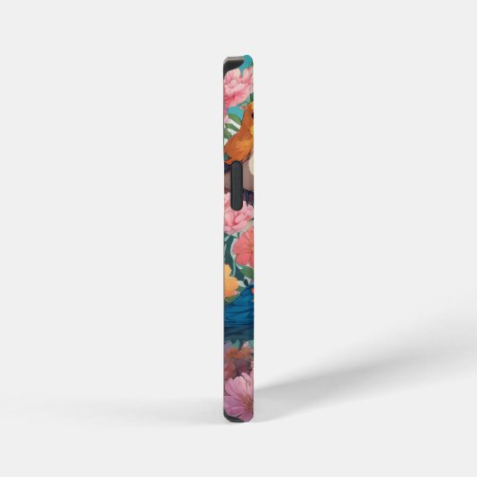 ヴィンテージフローラ鳥類の植物模様モノグラム iPhoneケース (右側面)