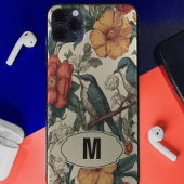 ヴィンテージフローラ鳥類の植物模様モノグラム iPhoneケース