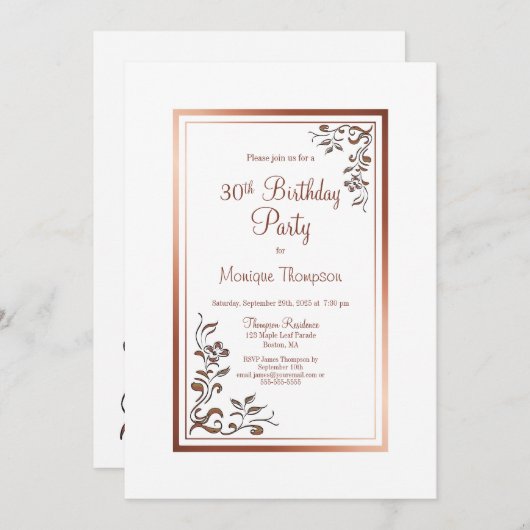 ヴィンテージフローラ30歳の誕生日パーティー 招待状 (正面/裏面)