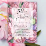 ヴィンテージフローラ50th誕生日パーティーへの招待 招待状<br><div class="desc">エレガントヴィンテージ50th birthday party invitation feat "50 & Fabulous"スクリプトと水の色の牡丹スタイリッシュ(牡丹バラ).</div>