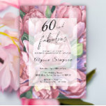 ヴィンテージフローラ60th誕生日パーティーへの招待 招待状<br><div class="desc">エレガントヴィンテージ60th birthday party invitation feat "60 & Fabulous"スクリプトと水の色の牡丹スタイリッシュ(牡丹バラ).</div>