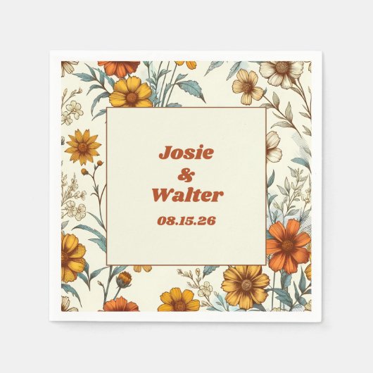 ヴィンテージフローラ70インスパイアsタイムレ結婚ス スタンダードカクテルナプキン (正面)