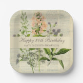 ヴィンテージフローラ80誕生日 ペーパープレート (正面)